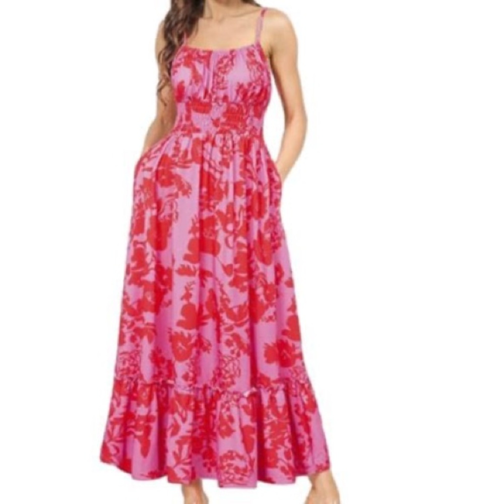 Grace Karin Pink and Red Floral Maxi Dress
